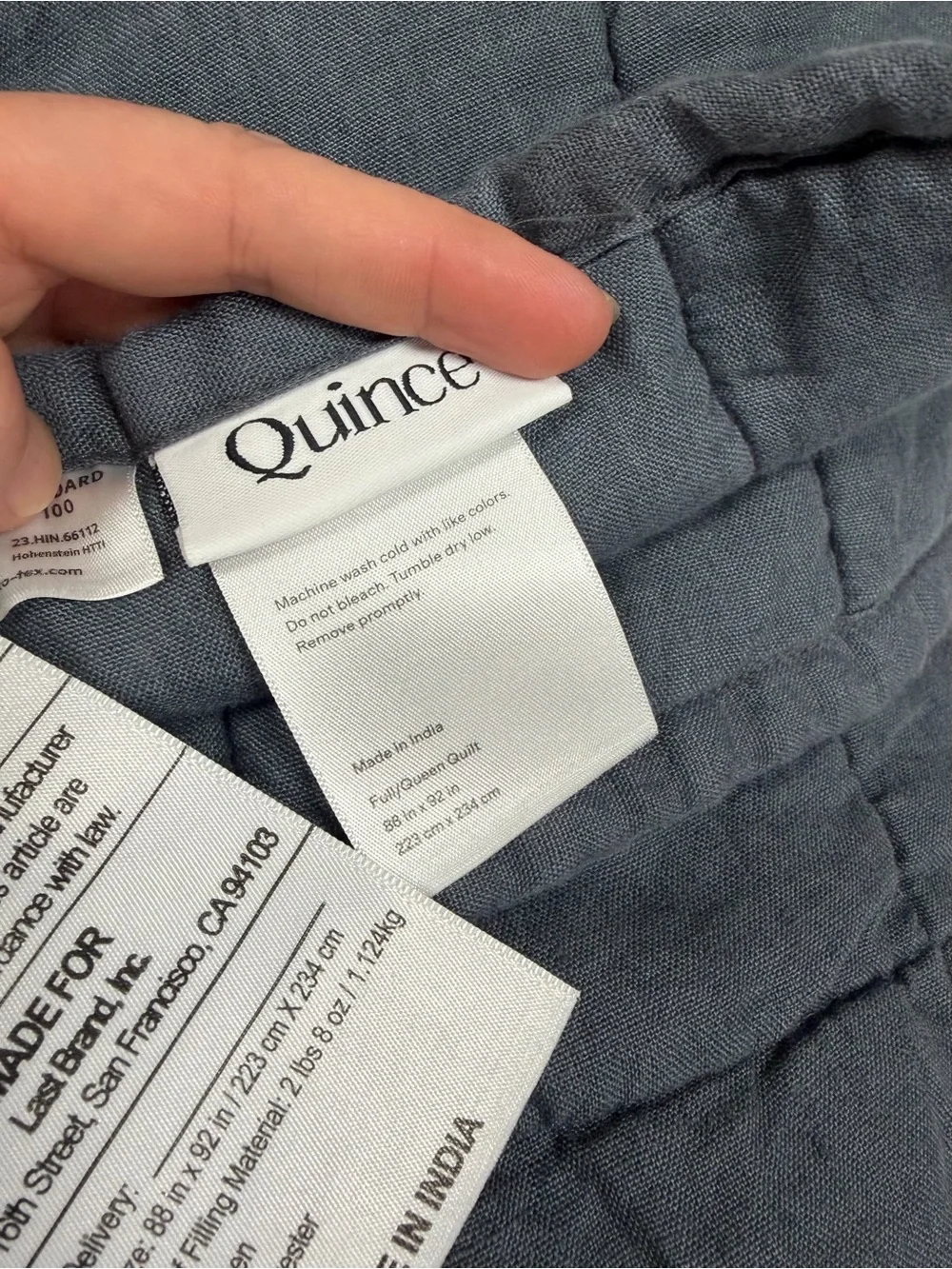 Quince European Linen Box Quilt Charcoal Full/Queen